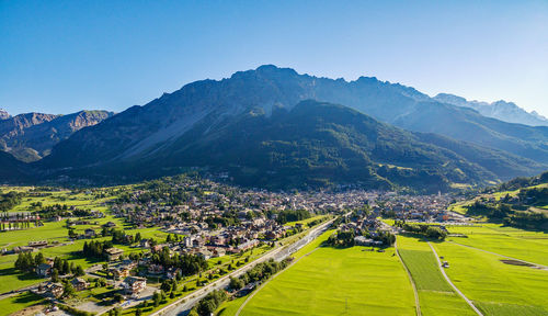 High angle view of townscape against sky