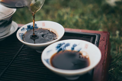 Close-up of coffee cup on table