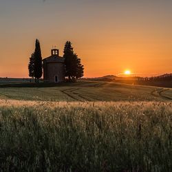 Scenic view of field against sky during sunset