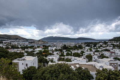 High angle view of townscape against sky