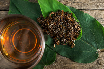 High angle view of tea in cup