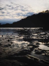 Scenic view of lake against sky during sunset