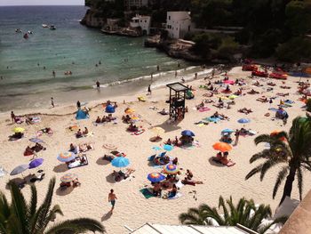 High angle view of people on beach