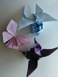 High angle view of paper flowers on table