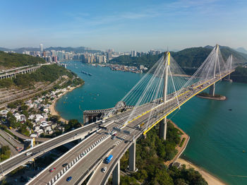 High angle view of city at waterfront