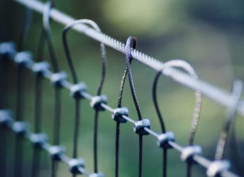 Close-up of wire fence on field