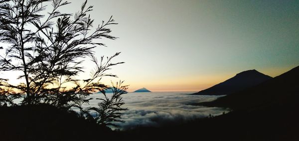 Scenic view of sea against clear sky at sunset