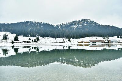 Scenic view of lake against sky during winter