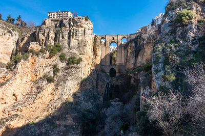 Low angle view of rock formations