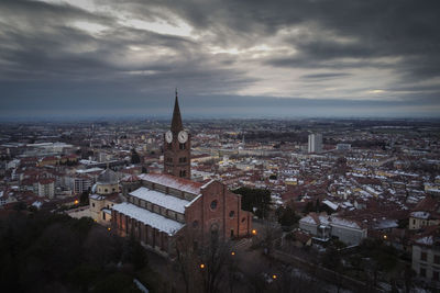 High angle view of townscape against sky