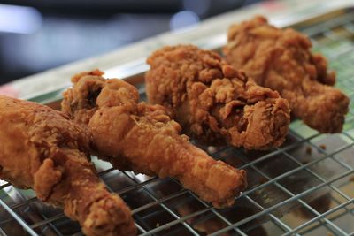 Close-up of meat on barbecue grill