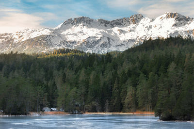 Scenic view of snowcapped mountains against sky