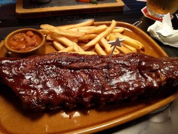 Close-up of food on barbecue grill