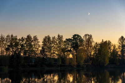 Scenic view of lake against sky at sunset