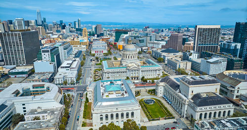 High angle view of buildings in city