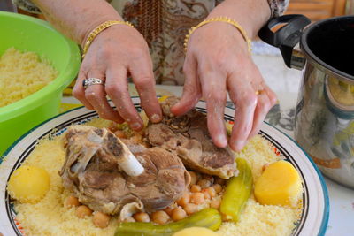 High angle view of woman preparing food