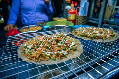 High angle view of pizza in container