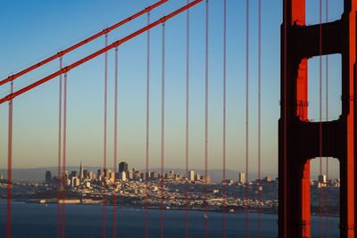 View of suspension bridge in city