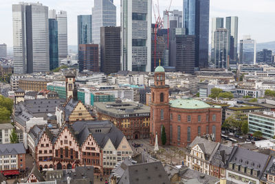 High angle view of buildings in city