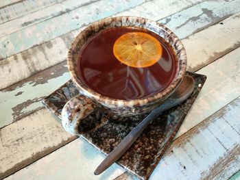 High angle view of tea on table