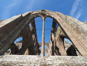 Low angle view of old ruin building against sky