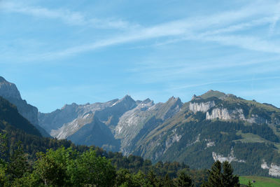 Scenic view of mountains against cloudy sky