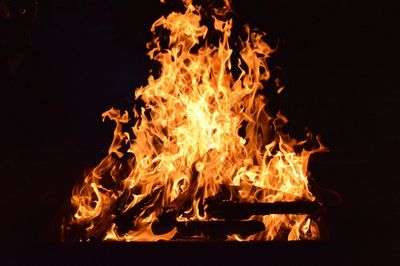 Close-up of bonfire at night