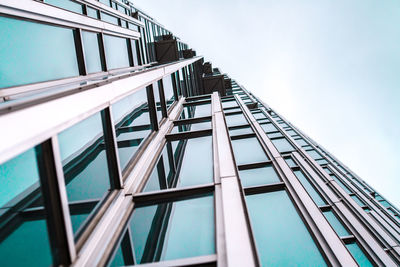 Low angle view of modern building against clear sky