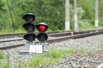 View of railroad tracks on field