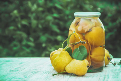 Close-up of fruits on table