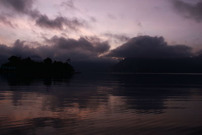 Scenic view of lake against sky at sunset