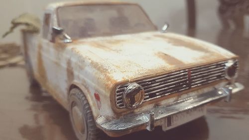 Close-up of vintage car on table