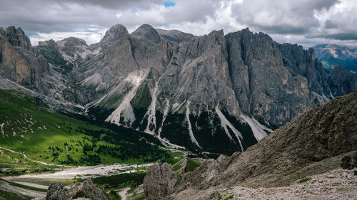 Panoramic view of landscape and mountains against sky