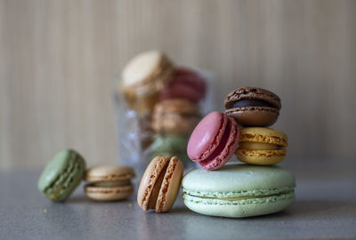 Close-up of macaroons on table