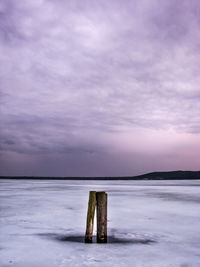 Scenic view of frozen lakeagainst sky