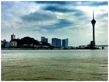 City skyline with river in background