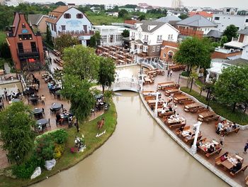 High angle view of buildings in city