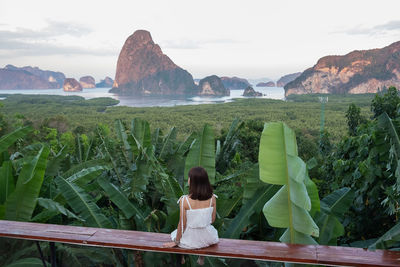 Rear view of woman looking at view