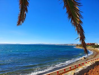 Scenic view of sea against blue sky