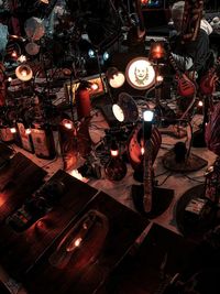 High angle view of illuminated electric lights on table