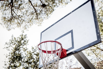 Low angle view of basketball hoop against sky