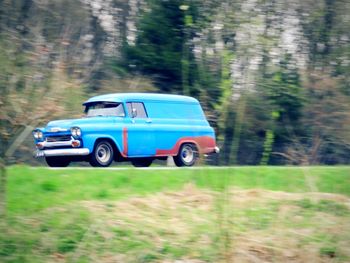 Vintage car on field