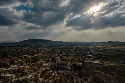 High angle shot of townscape against sky
