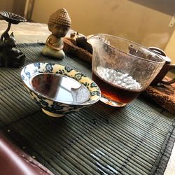 High angle view of tea cup on table