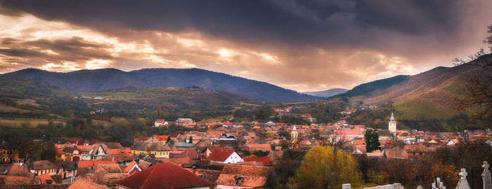 High angle view of townscape against sky