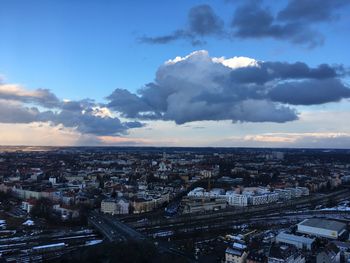 High angle view of cityscape against sky