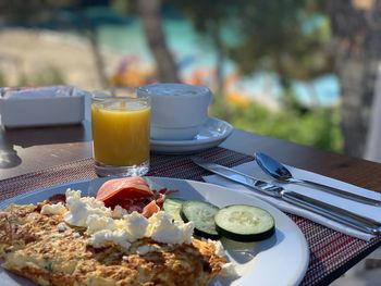 Close-up of breakfast served on table