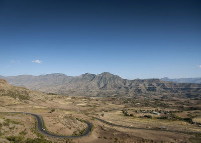 Scenic view of landscape against clear blue sky