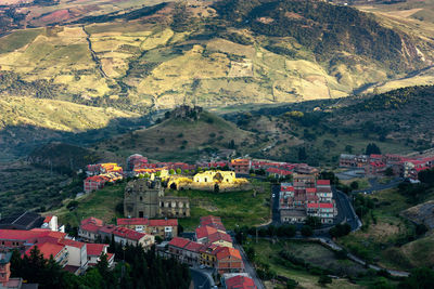 High angle view of buildings on mountain