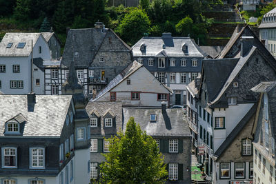 High angle view of buildings in town